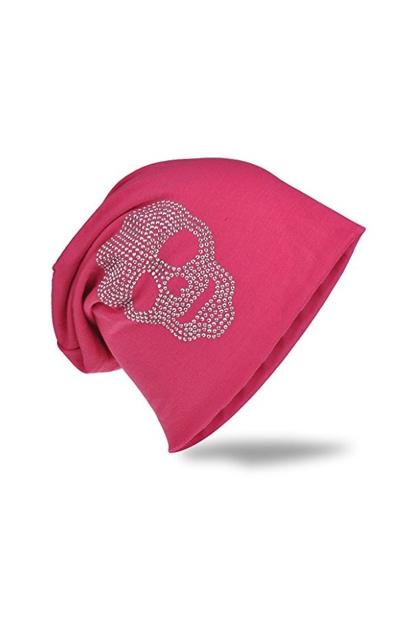 Miobo Bonnet Long décontracté en Jersey Tendance avec tête de Mort en Strass, Unisexe, Couleur Unie - Noir - Taille Unique