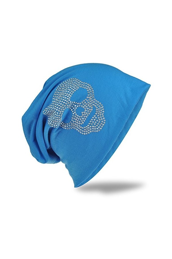 Miobo Bonnet Long décontracté en Jersey Tendance avec tête de Mort en Strass, Unisexe, Couleur Unie - Noir - Taille Unique