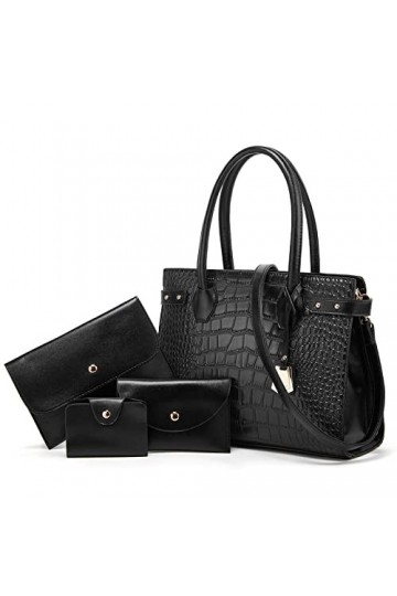 VIGETAMOU sac a main femme, sac à bandoulière, sac cabas femme, sac femme, sac multi-poches, sac en faux cuir crocodile Black