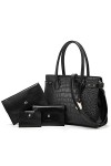 VIGETAMOU sac a main femme, sac à bandoulière, sac cabas femme, sac femme, sac multi-poches, sac en faux cuir crocodile Black