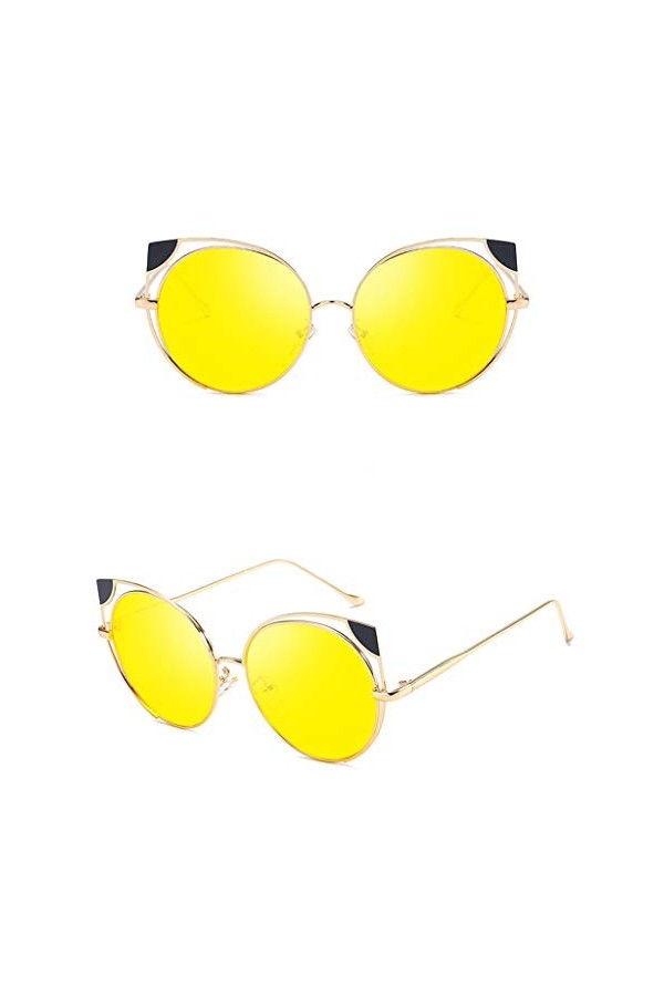 Lunettes de Soleil - Femme - Solike Femme Rétro Lunettes Adultes Chic Ronde Cerclées En Métal Aviateur Lunettes Protection UV