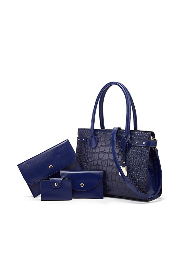 VIGETAMOU sac a main femme, sac à bandoulière, sac cabas femme, sac femme, sac multi-poches, sac en faux cuir crocodile Black