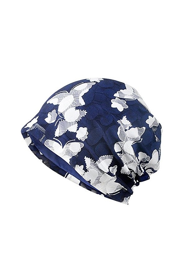 Bonnet de nuit doux en coton et dentelle pour femme, Fleur darbre bleu ciel, Taille unique