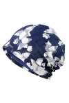 Bonnet de nuit doux en coton et dentelle pour femme, Fleur darbre bleu ciel, Taille unique