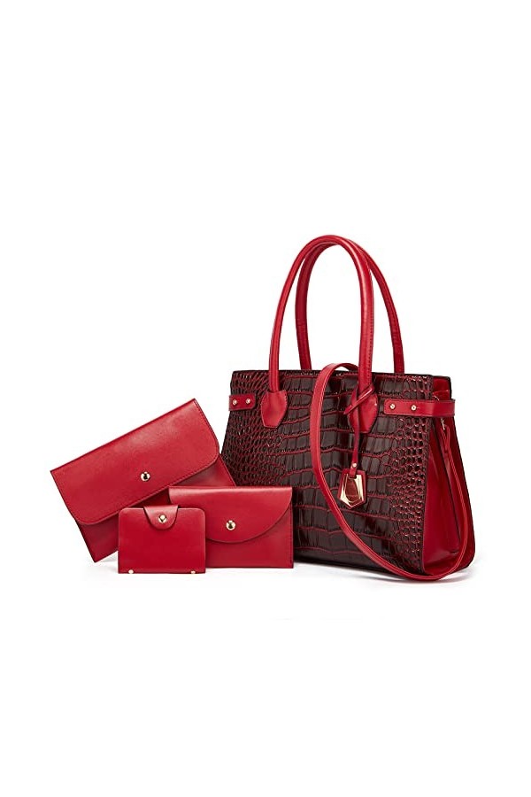 VIGETAMOU sac a main femme, sac à bandoulière, sac cabas femme, sac femme, sac multi-poches, sac en faux cuir crocodile Black