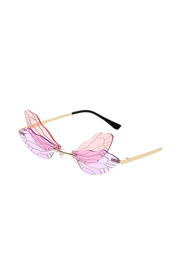Voberry Lunettes de soleil 2022 mode drôles irréguliers sans bord libellule ailes photo accessoires pour mariage, anniversair