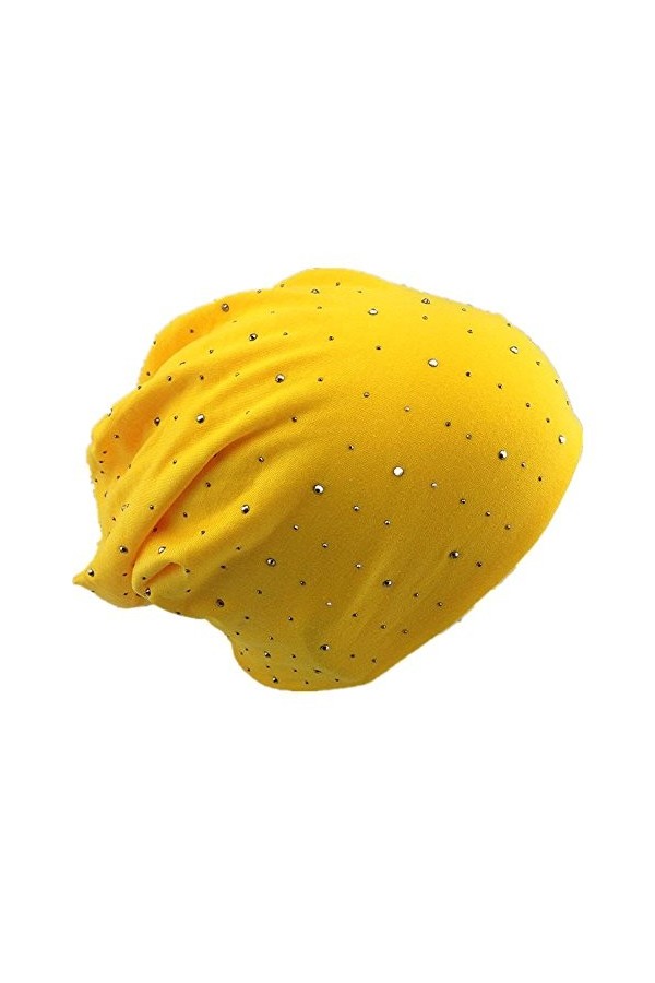 Miobo Jersey Slouch Bonnet long tendance avec strass élégants, rivets, unisexe, couleur unie, pour homme ou femme - bleu - Ta