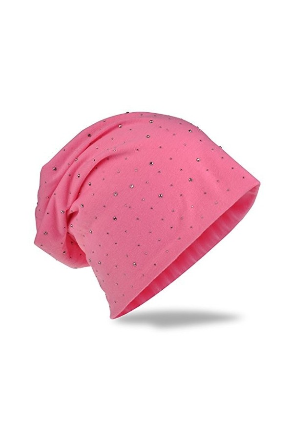 Miobo Jersey Slouch Bonnet long tendance avec strass élégants, rivets, unisexe, couleur unie, pour homme ou femme - bleu - Ta