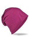 Miobo Jersey Slouch Bonnet long tendance avec strass élégants, rivets, unisexe, couleur unie, pour homme ou femme - bleu - Ta