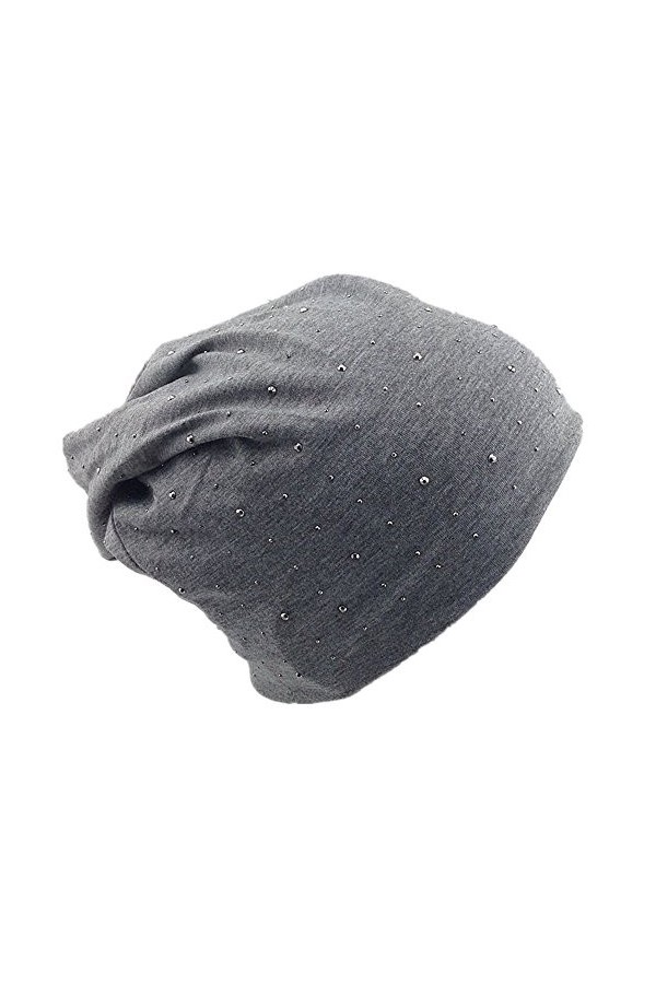Miobo Jersey Slouch Bonnet long tendance avec strass élégants, rivets, unisexe, couleur unie, pour homme ou femme - bleu - Ta