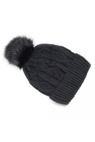 Leidai Bonnet dhiver pour femme en tricot synthétique à pompons pour fille - Noir - Medium
