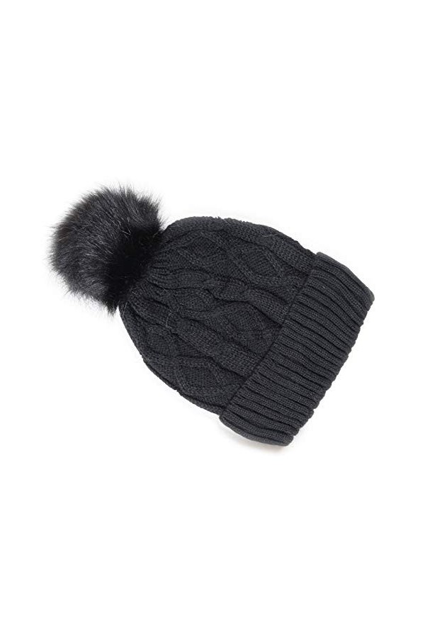 Leidai Bonnet dhiver pour femme en tricot synthétique à pompons pour fille - Noir - Medium