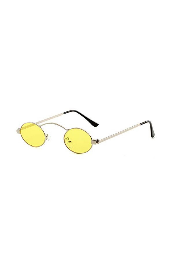 XIDIT Petites Lunettes de soleil ovales Femme Rétro Cadre en Métal Rétro Rondes Femmes Lunettes de Soleil Uv400 Argent + Jau