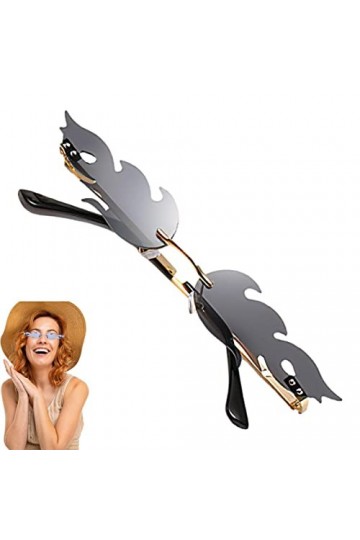 Jomewory Soleil en Forme feu - Lunettes sans Monture Wave,Soleil Mignonnes des années 90 Soleil drôles soirée Disco nouveauté