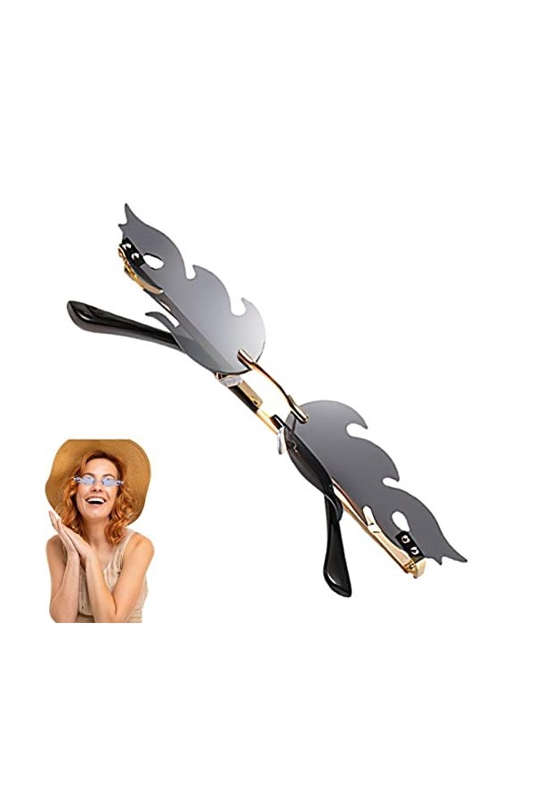 Jomewory Soleil en Forme feu - Lunettes sans Monture Wave,Soleil Mignonnes des années 90 Soleil drôles soirée Disco nouveauté