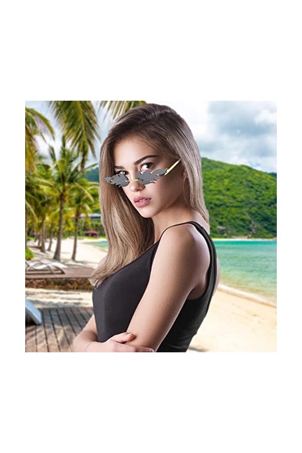 Jomewory Soleil en Forme feu - Lunettes sans Monture Wave,Soleil Mignonnes des années 90 Soleil drôles soirée Disco nouveauté