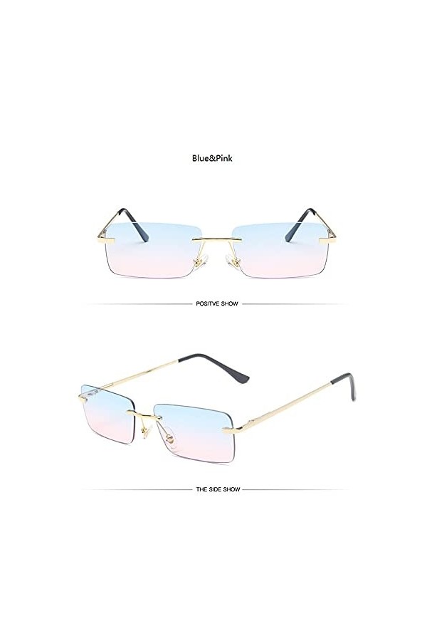 Pmandgk Lunettes de soleil rectangulaires monture pour femme Unisexe Lunettes de soleil Accessoires mode strass Bleu poudre