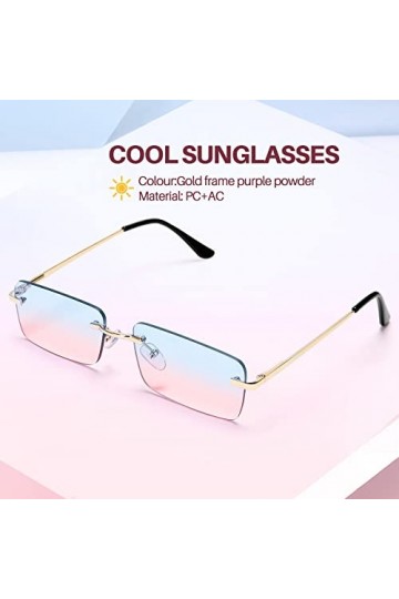 Wisalagin Mode Rectangle Lunettes de soleil sans monture Femme Unisexe Lunettes Lunettes Lunettes Mode Route Accessoires Bleu