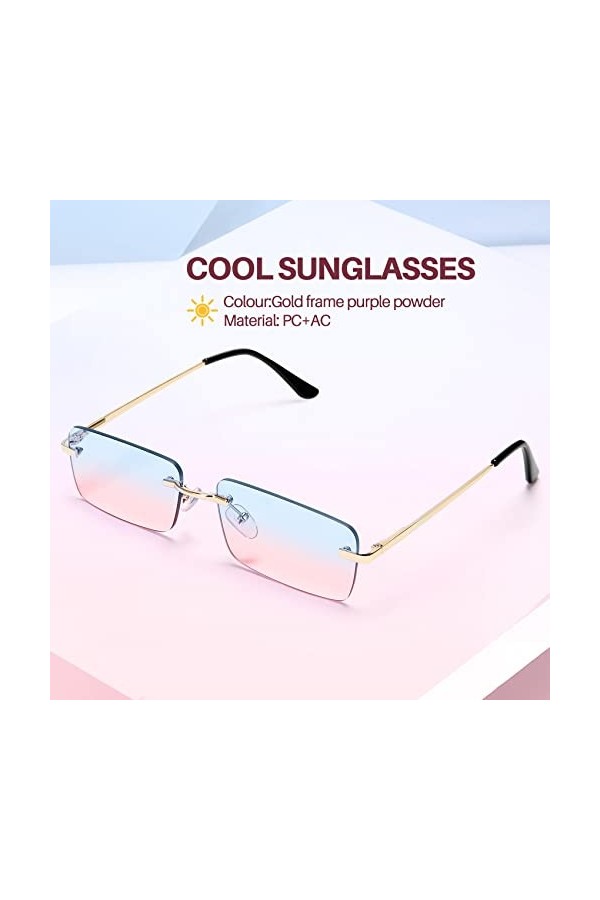 Wisalagin Mode Rectangle Lunettes de soleil sans monture Femme Unisexe Lunettes Lunettes Lunettes Mode Route Accessoires Bleu