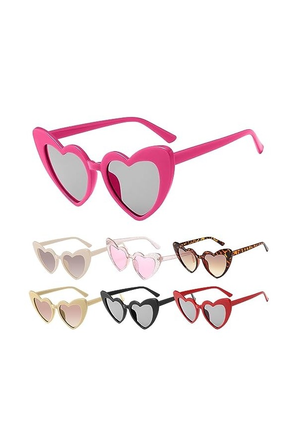 Lunettes De Soleil Coeur, Lunettes De Soleil En Forme Damour Rétro Tendance Surdimensionnées Colorées, Lunette Colorées De F