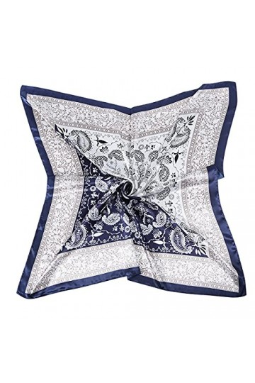 DAMILY Bandana 90x90 Femme Foulard Carré De Soie Écharpe Bandeau Vintage Sac à Main Chic Paisley Écharpe De Cheveux Bleu Mari
