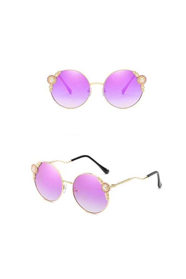 Lunettes de Soleil - Femme - Solike Femme Rétro Lunettes Adultes Chic Aviateur Lunettes Protection UV400 Ronde Métal Cadre Ce