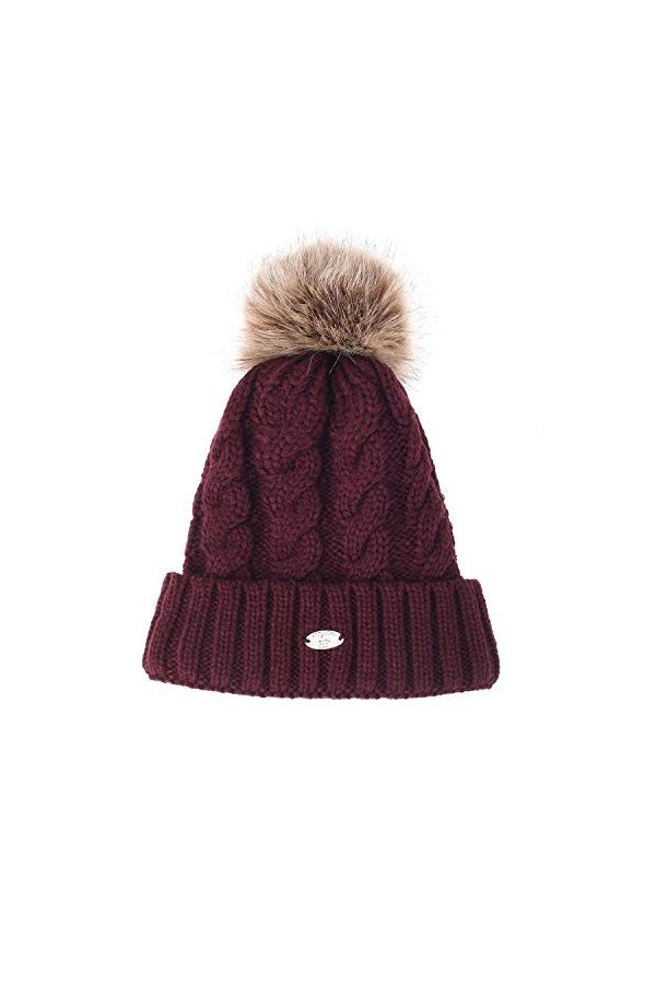 AnJuHoPa Bonnet dhiver avec pompon amovible en fausse fourrure, bonnet crâne tricoté par câble Chapeaux en tricot à pompon m