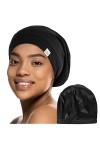 YANIBEST Bonnet de couchage, de coupe slouchy, doublé en satin, extra large, pour femme, Noir , taille unique