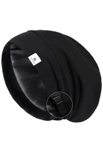 YANIBEST Bonnet de couchage, de coupe slouchy, doublé en satin, extra large, pour femme, Noir , taille unique