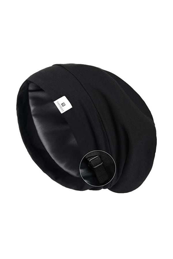 YANIBEST Bonnet de couchage, de coupe slouchy, doublé en satin, extra large, pour femme, Noir , taille unique