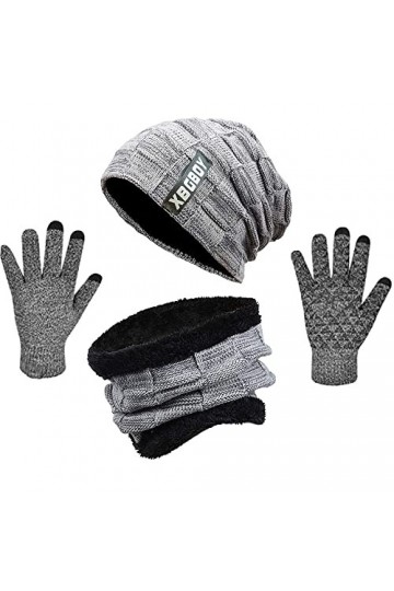Chapeau Bonnet dhiver avec Écharpe et Gants à Écran Tactile, Ensemble Thermique Tricoté Hiver 3 en 1, avec Doublure en Polai