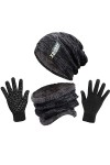 Chapeau Bonnet dhiver avec Écharpe et Gants à Écran Tactile, Ensemble Thermique Tricoté Hiver 3 en 1, avec Doublure en Polai