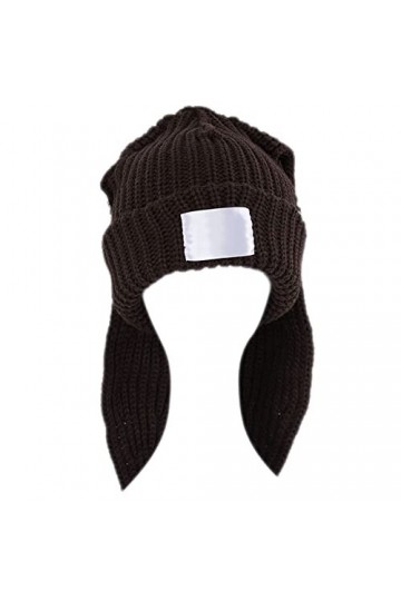 caoxhenr Chapeau tricoté avec oreilles de lapin - Bonnet tricoté au crochet - Bonnet long et oreilles de lapin mignon pour fe