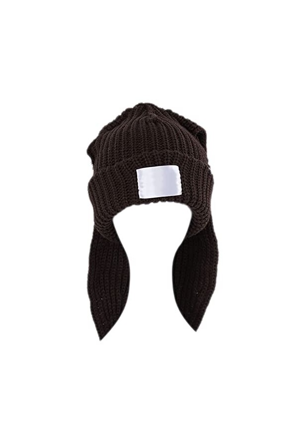 caoxhenr Chapeau tricoté avec oreilles de lapin - Bonnet tricoté au crochet - Bonnet long et oreilles de lapin mignon pour fe