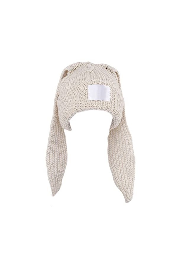 caoxhenr Chapeau tricoté avec oreilles de lapin - Bonnet tricoté au crochet - Bonnet long et oreilles de lapin mignon pour fe