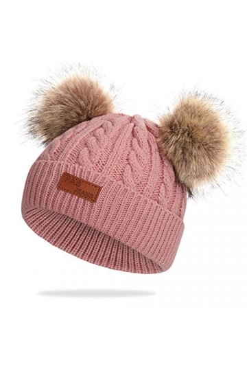 Martin Kench - Bonnet dhiver en tricot - Avec pompon en fourrure - Bonnet à pompon avec 2 pompons - Pour femmes et enfants -