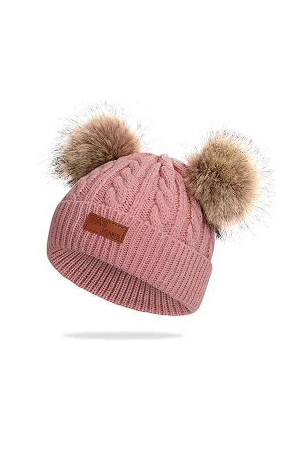 Martin Kench - Bonnet dhiver en tricot - Avec pompon en fourrure - Bonnet à pompon avec 2 pompons - Pour femmes et enfants -