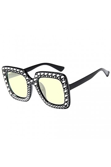 hahuha Lot de lunettes vintage Rystal surdimensionnées pour femme - Lunettes de soleil carrées en diamant rétro rectangulaire
