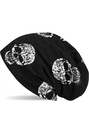 styleBREAKER Bonnet Beanie avec Un Motif de tête de Mort Style Vintage détruit, Longbeanie Slouch, Unisexe 04024093, Couleur: