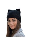 Yixda Bonnet dhiver en tricot chaud pour femme - Motif oreilles de chat, Noir , taille unique