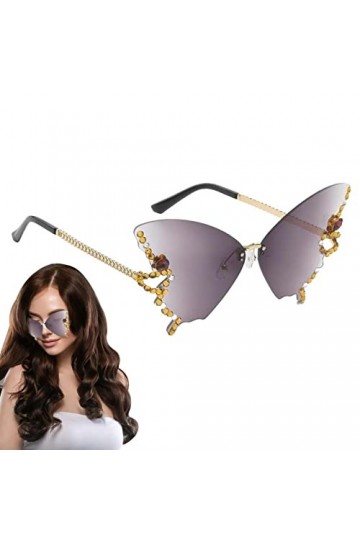 MFJS Lunettes de soleil sans monture pour femmes | Lunettes de soleil sans monture avec strass pour adultes pour la conduite,