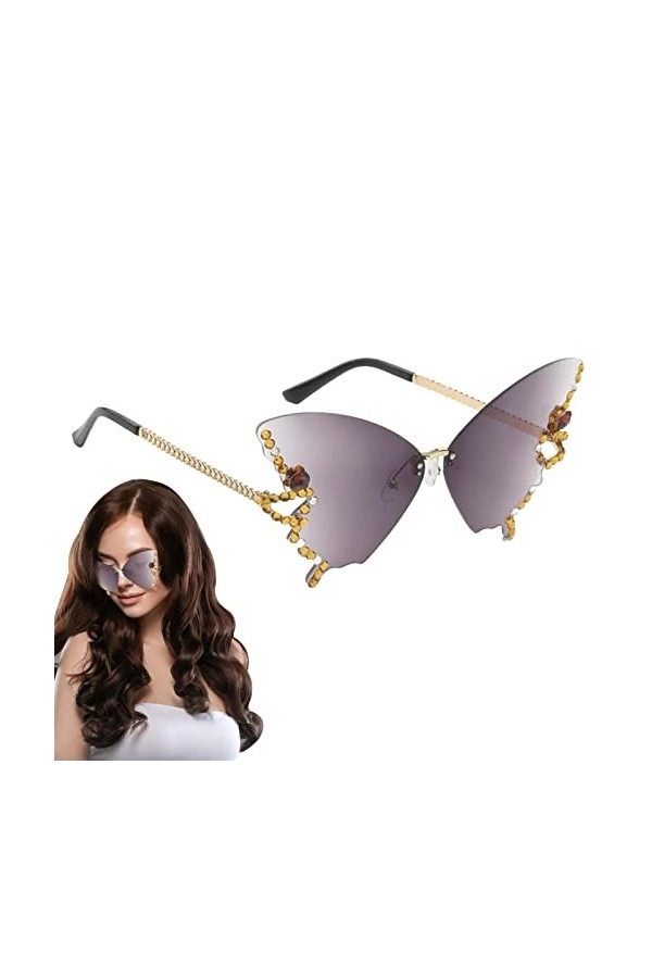 MFJS Lunettes de soleil sans monture pour femmes | Lunettes de soleil sans monture avec strass pour adultes pour la conduite,