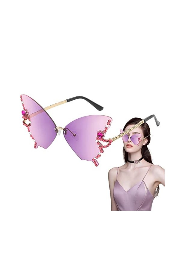 MFJS Lunettes de soleil sans monture pour femmes | Lunettes de soleil sans monture avec strass pour adultes pour la conduite,