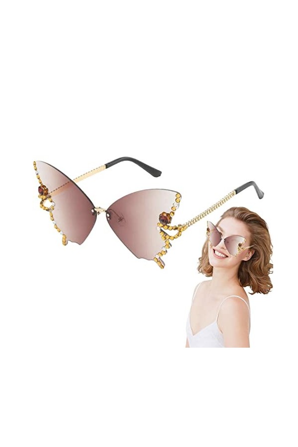 MFJS Lunettes de soleil sans monture pour femmes | Lunettes de soleil sans monture avec strass pour adultes pour la conduite,