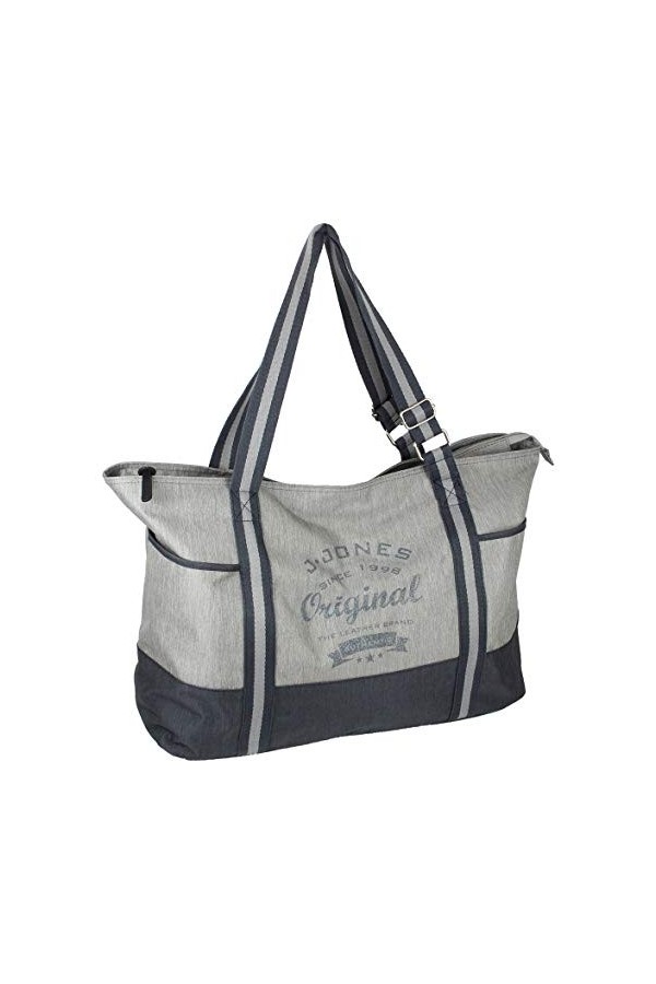 J JONES JENNIFER JONES Grand sac à main XXL en toile Sac à bandoulière Sac de loisirs 2 couleurs, Gris avec compartiment à ch