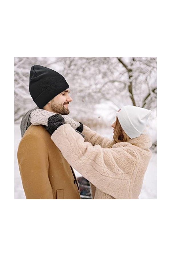 simyron Bonnet Tricotés Hiver Homme Femme Hiver Chapeau Unisexe Chaud Épais daccessoires dhiver Broderie Rouge Bonnet de Sk