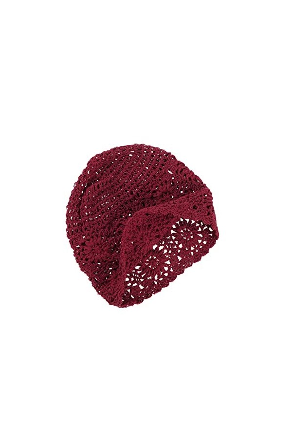 VGOL Bonnet Chapeau Fait Main Femme en Coton Bourgogne Tricot Découpe Vintage Floral Crochets Crâne Cap Filles pour 52-58cm T