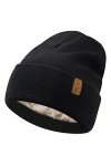 Bequemer Laden Femmes Hiver Chaud Satin Doublé Bonnet Tricot Slouchy Chapeaux Soie Doublure Ski Bonnets pour Femme Homme, Noi