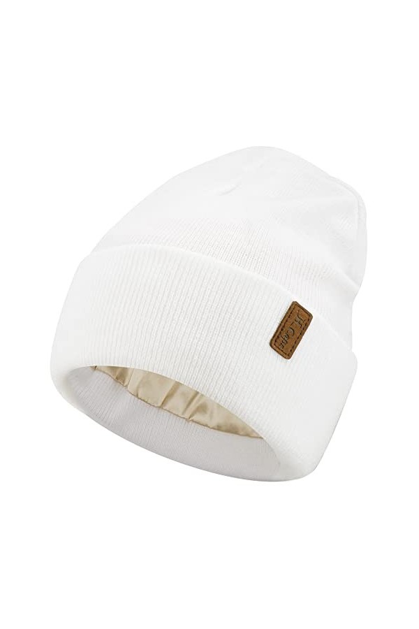 Bequemer Laden Femmes Hiver Chaud Satin Doublé Bonnet Tricot Slouchy Chapeaux Soie Doublure Ski Bonnets pour Femme Homme, Noi
