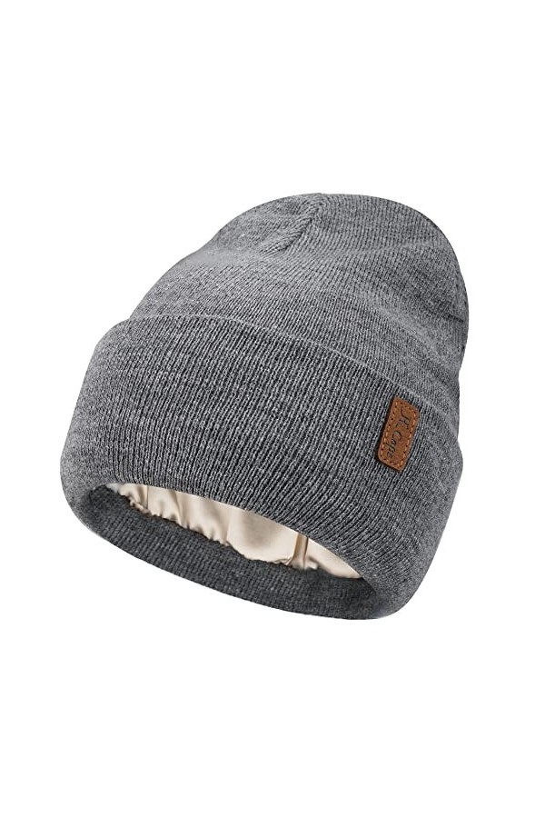 Bequemer Laden Femmes Hiver Chaud Satin Doublé Bonnet Tricot Slouchy Chapeaux Soie Doublure Ski Bonnets pour Femme Homme, Noi
